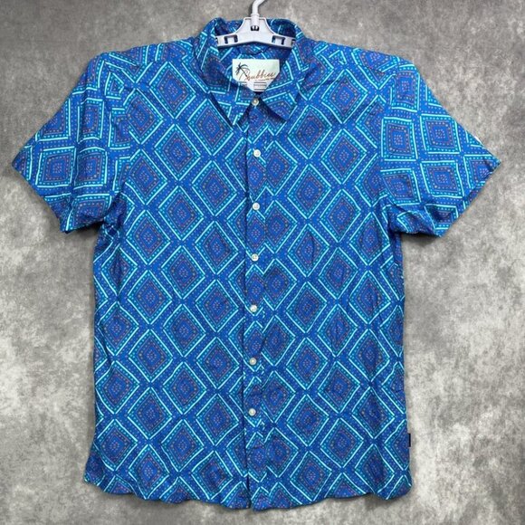 Chubbies Button Up Shirt Mens S Blue Geometric Vibrant Summer Vibe Casual - Picture 2 of 10